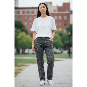 Gloria‎ Vanderbilt Amanda Tapered Jeans Size 8 Green Floral Pattern Cotton Blend